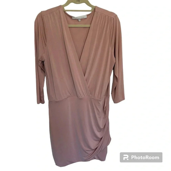 Lovers + Friends Body Con Light Pink Deep V Neck Long Sleeve Mini Dress Size L - Picture 2 of 12